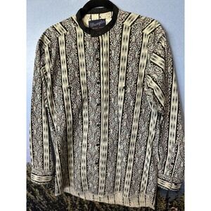 VINTAGE WRANGLER AZTEC PRINT‎ SHIRT X-LONG TAILS Mock Collar 15 1/2 X 34